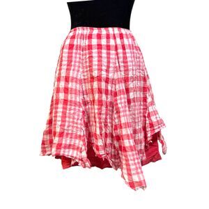 Patchington Vintage Pink Gingham Lagenlook Handkerchief Hem Women's Size Medium